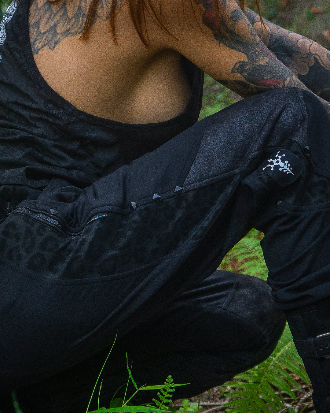 Pants Men Tracksuit / Cotton Fleece Fake Leather Patches - BLAK LEOPARD Yacxilan